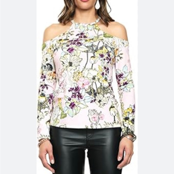 Guess woman’s large fl cold shoulder floral printed blouse - Picture 1 of 7